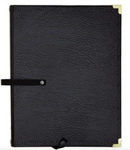 Load image into Gallery viewer, A black 3 ring binder folder with a hand strap and solid rings, designed for holding sheet music.