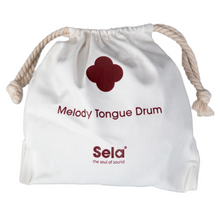 Load image into Gallery viewer, White drawstring bag with red logo and text on a white background