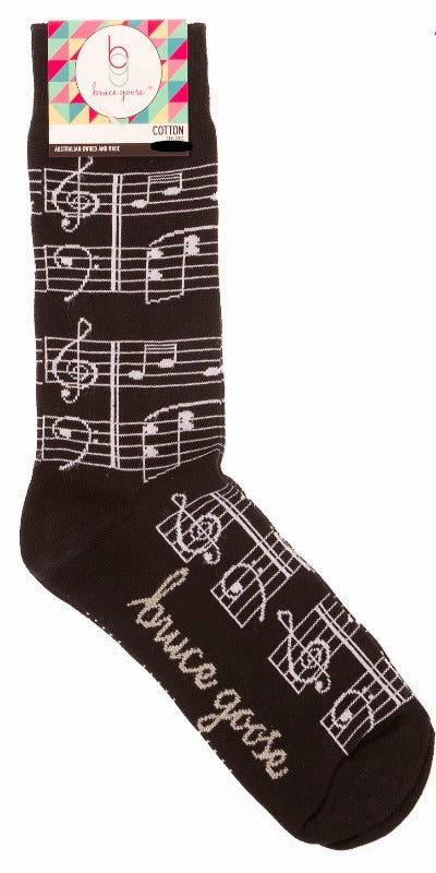 Adult Socks, Black or Grey, with White Sheet Music