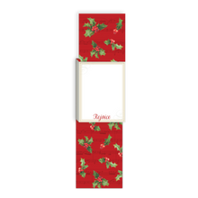 Load image into Gallery viewer, Red holiday-themed notepad with holly design and 'Rejoice' text on a white background
