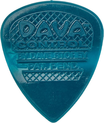 Blue guitar pick with 'Dava Control by Dave Stoney' branding on a white background