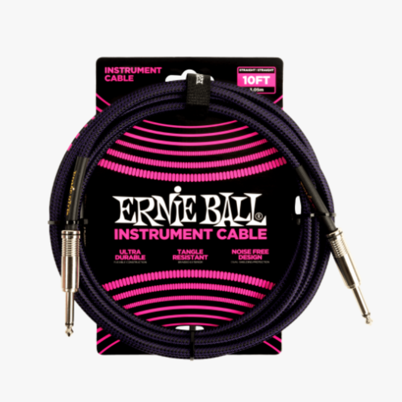 Ernie Ball Braided Instrument Cable Straight/Straight 10ft - Purple/Black